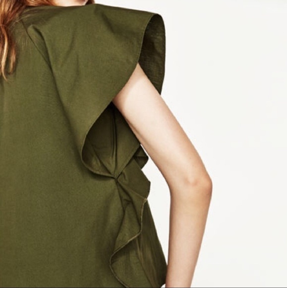 Zara Olive Ruffle Top - Picture 3 of 7